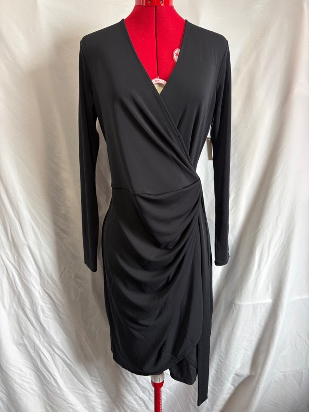Amazon Essentials Black Long Sleeve Faux-Wrap Dress